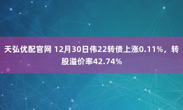 天弘优配官网 12月30日伟22转债上涨0.11%，转股溢价率42.74%